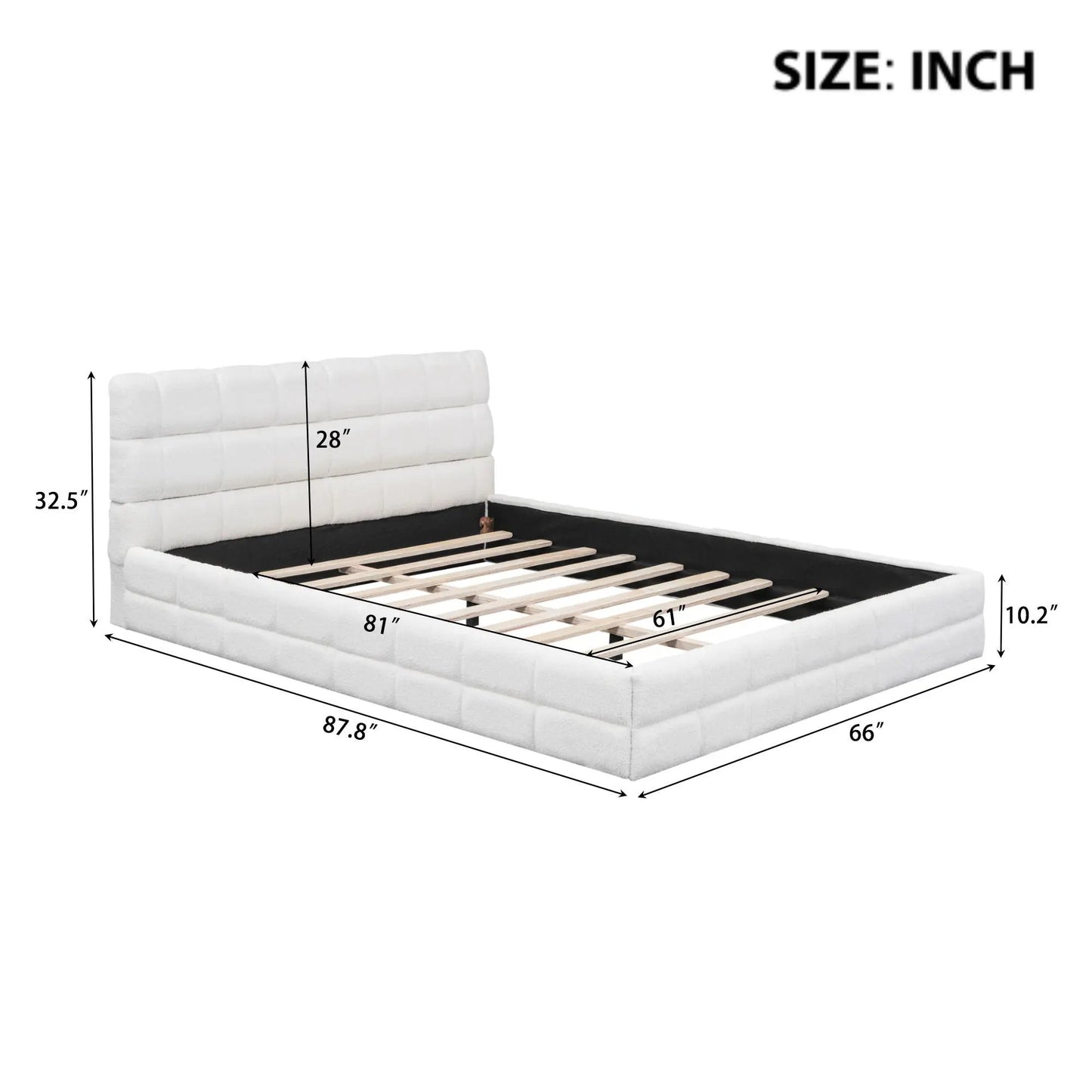 Upholstered platform bed with tufted headboard and sides, slat base by Unique Piece Furniture on Tampa Home & Garden Store