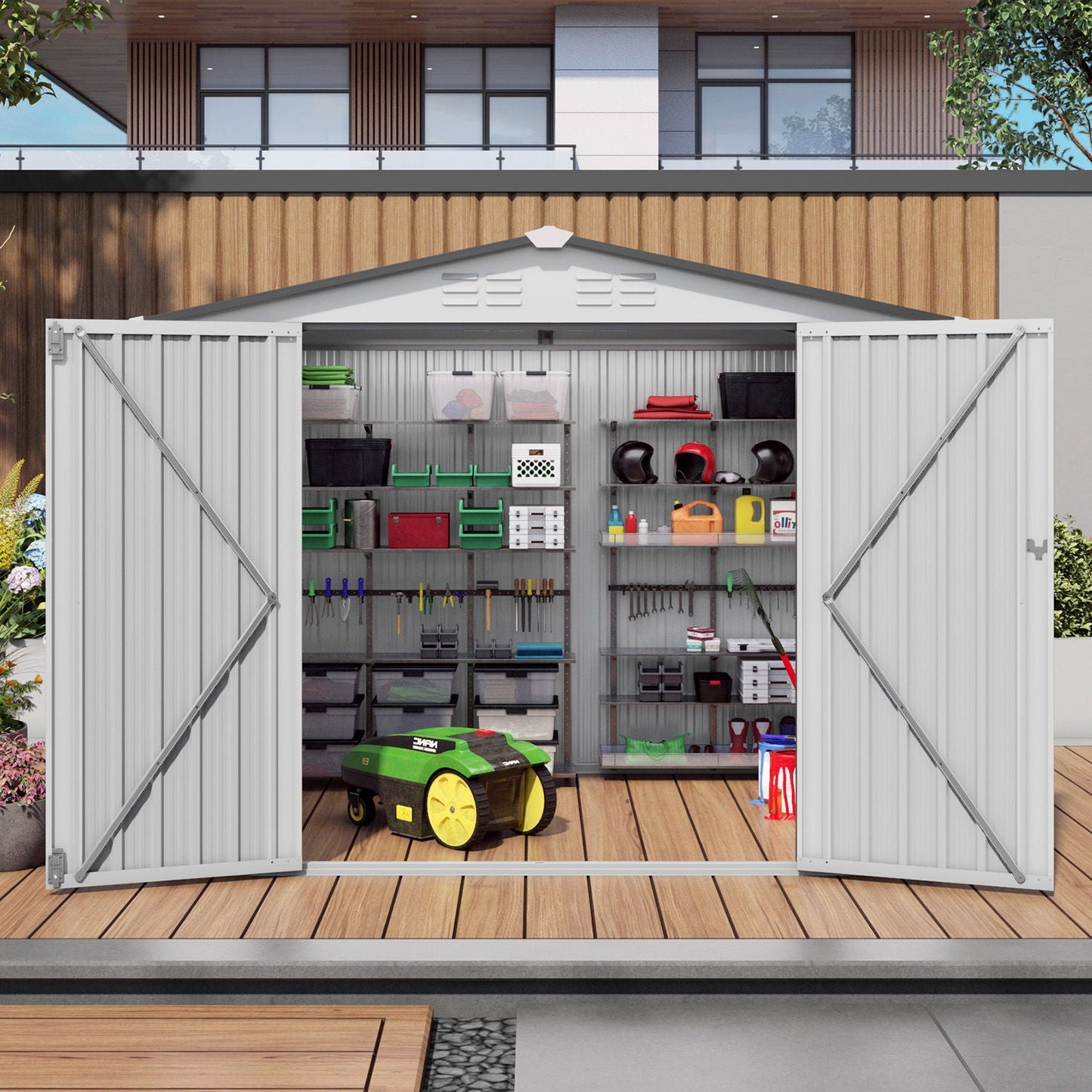 Metal Garden Storage Shed Pitched Roof And Door