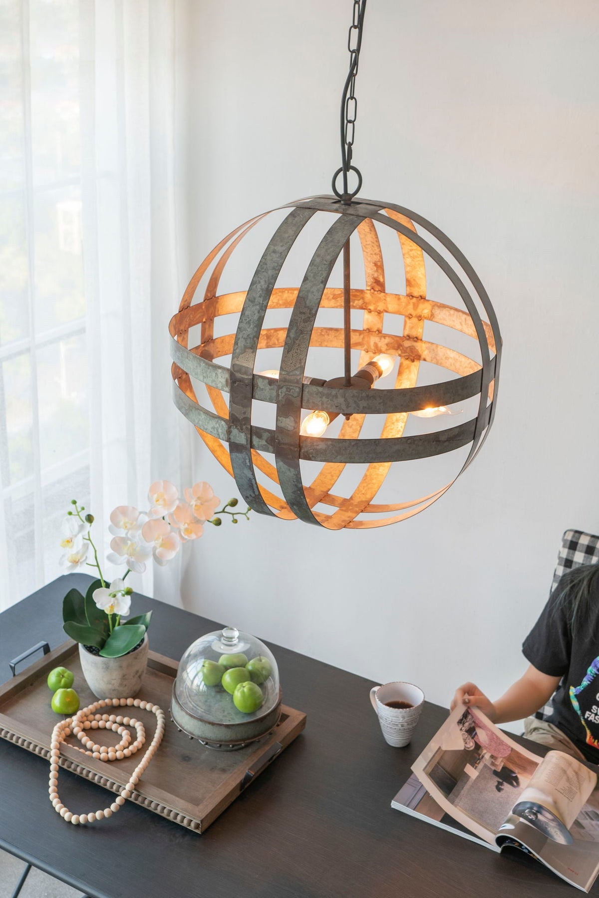 4 Light Galvanized Chandelier by HouseOfZazla with adjustable chain, gray metal orb on Tampa Home & Garden Store