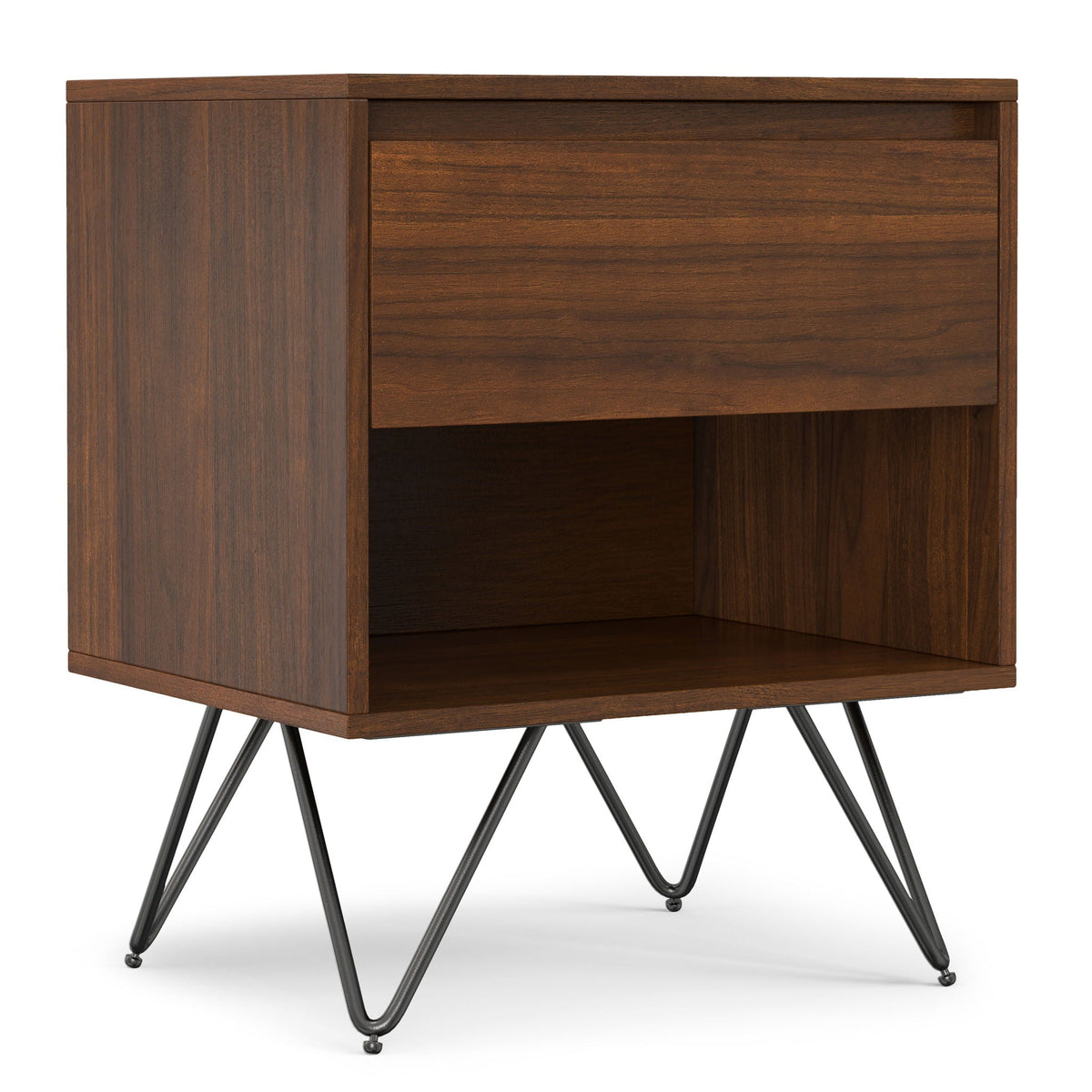 Hunter Nightstand with real wood veneer in dark brown, HouseOfZazla hairpin-leg accent piece on Tampa Home & Garden Store
