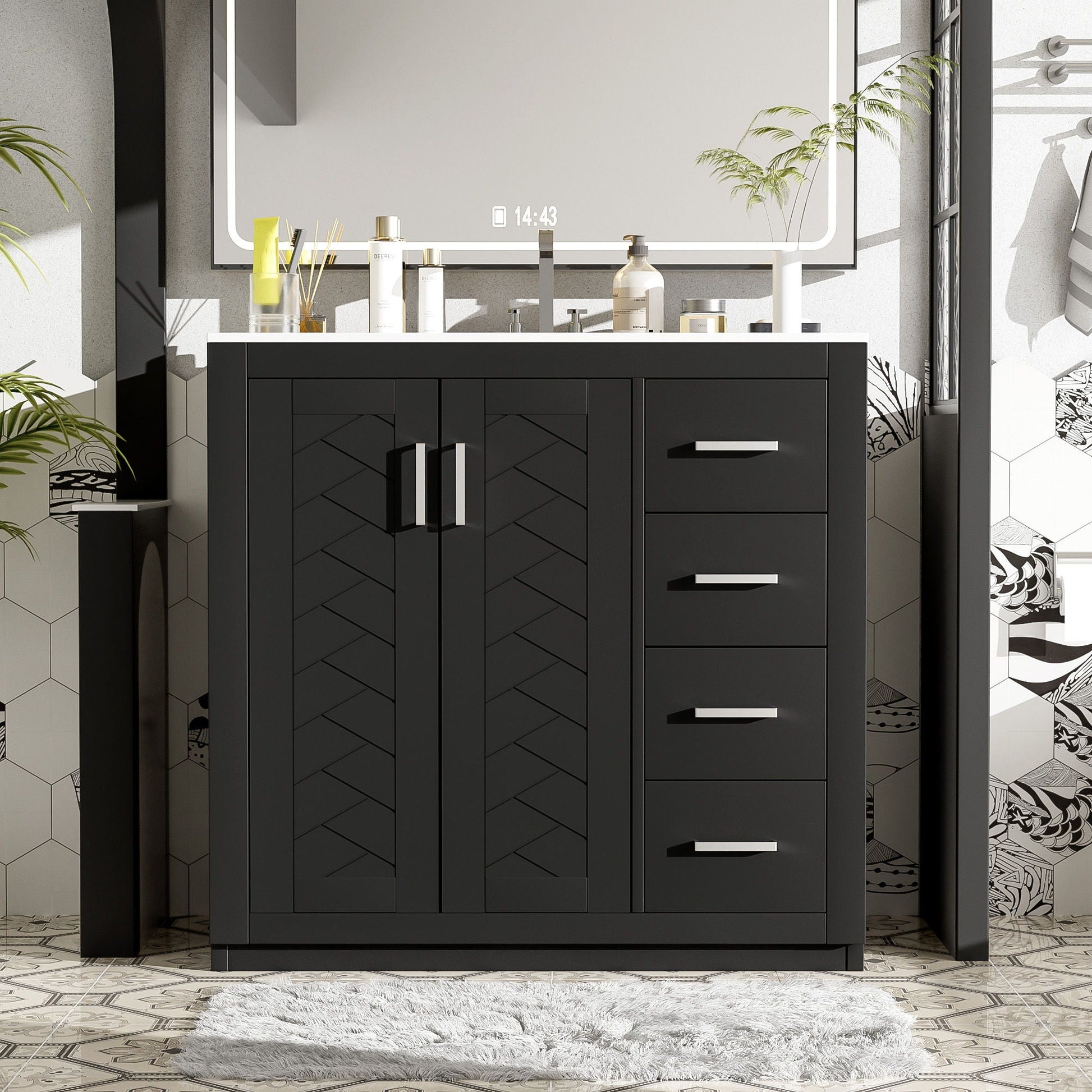 Bathroom vanity with sink HouseOfZazla; black cabinet with 3 drawers and soft-closing doors on Tampa Home & Garden Store