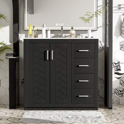Bathroom vanity with sink HouseOfZazla; black cabinet with 3 drawers and soft-closing doors on Tampa Home & Garden Store