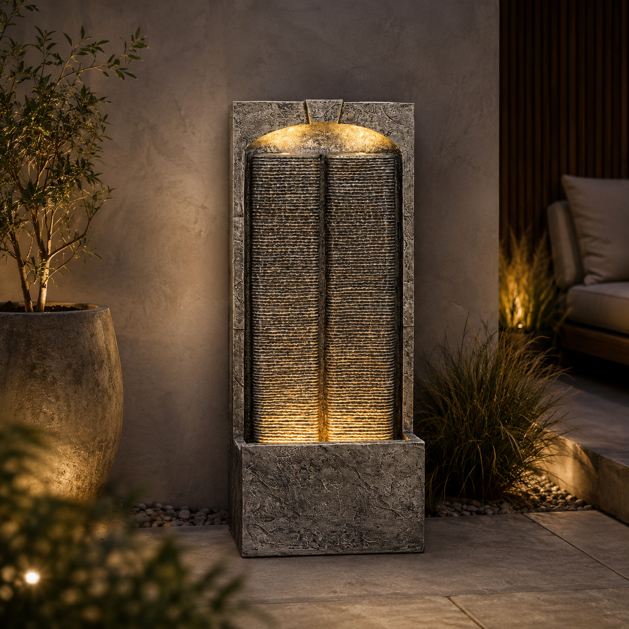 Cascading Led Outdoor Water Fountain For a Patio