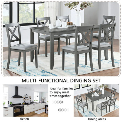 Kitchen dining set 6-piece gray table with cushioned cross-back chairs by Unique Piece Furniture on Tampa Home & Garden Store
