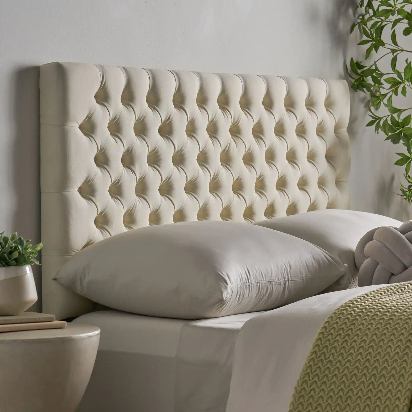 Annecy Contemporary Upholstered Headboard in cream tufted fabric by HouseOfZazla on Tampa Home & Garden Store