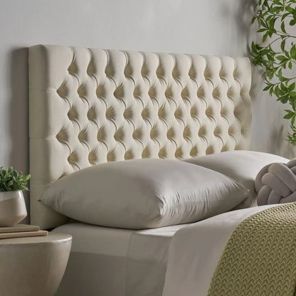 Annecy Contemporary Upholstered Headboard in cream tufted fabric by HouseOfZazla on Tampa Home & Garden Store