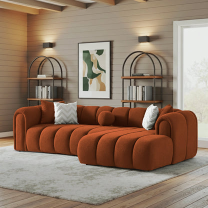 Beatrice Modern Tufted Sectional - Burnt orange, plush rounded cushions, HouseOfZazla on Tampa Home & Garden Store