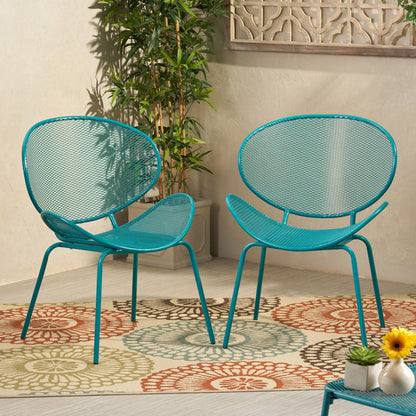 Elba Contemporary Armless Outdoor Chairs by HouseOfZazla in turquoise metal mesh set of 4 on Tampa Home & Garden Store