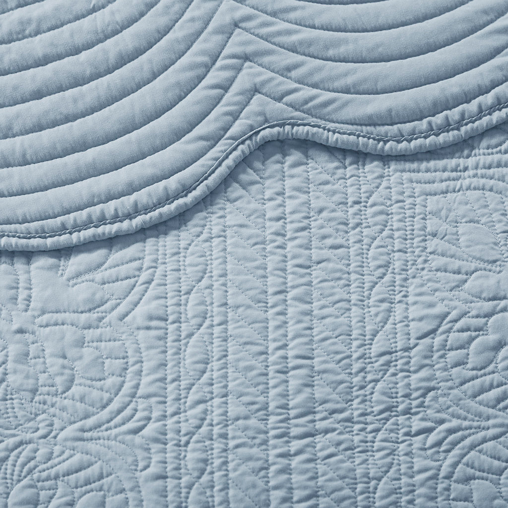 3 Piece Reversible Scalloped Edge Quilt Set blue king/cal king size quilted patterns on Tampa Home & Garden Store