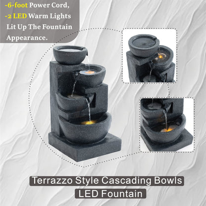 29-Inch Terrazzo Style LED Fountain cascading bowls water feature by HouseOfZazla on Tampa Home & Garden Store