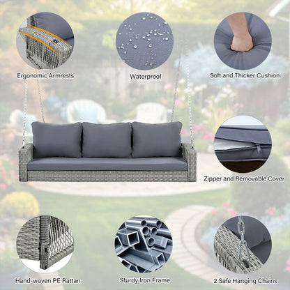 3 Person Large Patio Swing Bench with Cushions in grey PE rattan by Unique Piece Furniture on Tampa Home & Garden Store