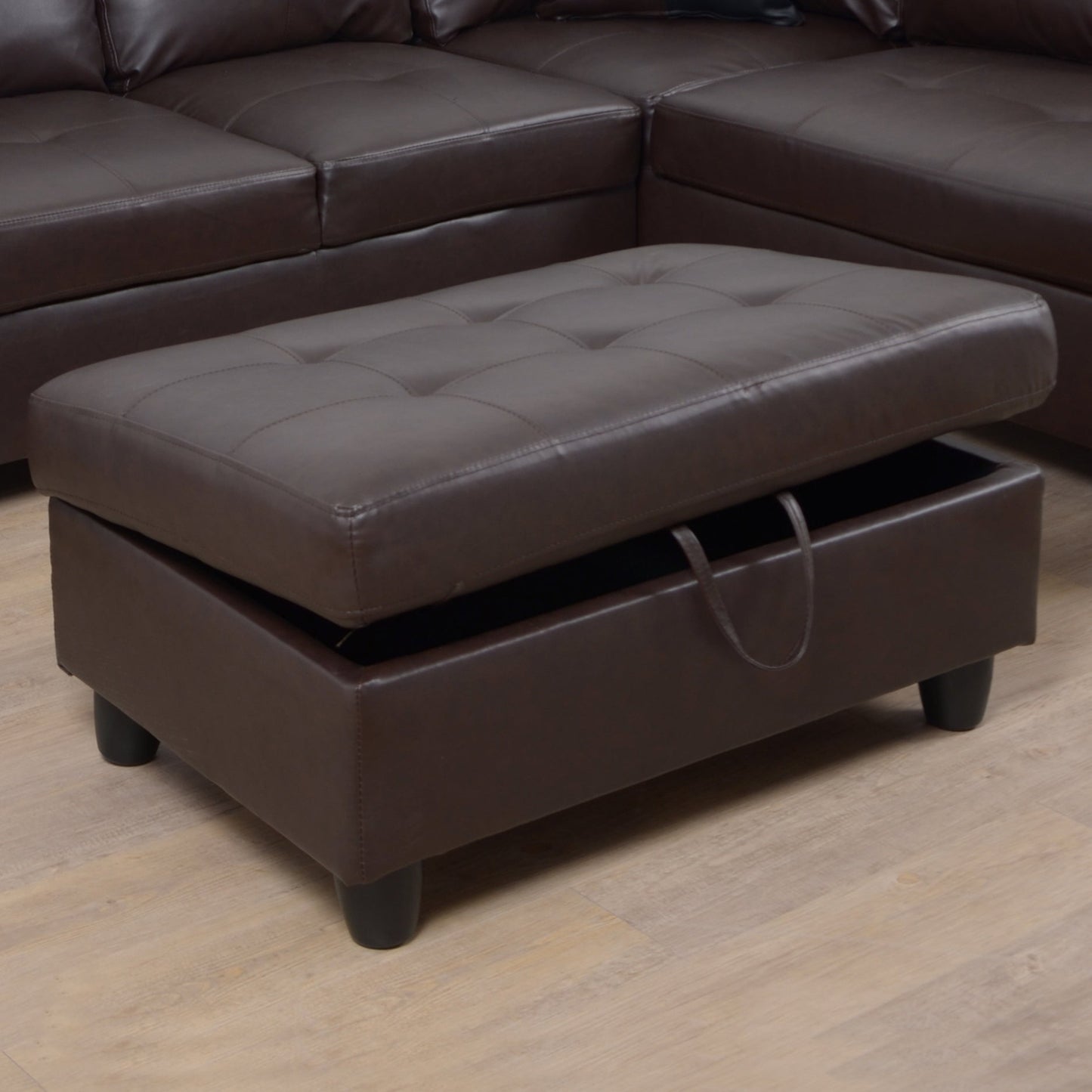 3 Pc Sectional Sofa Set Brown Faux Leather Left-Facing Chaise with tufted cushions on Tampa Home & Garden Store