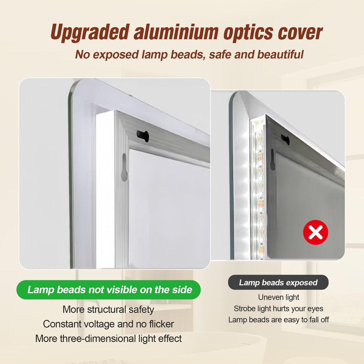Wall mounted LED mirror with silver finish and 3-color dimmable light HouseOfZazla mirrors on Tampa Home & Garden Store