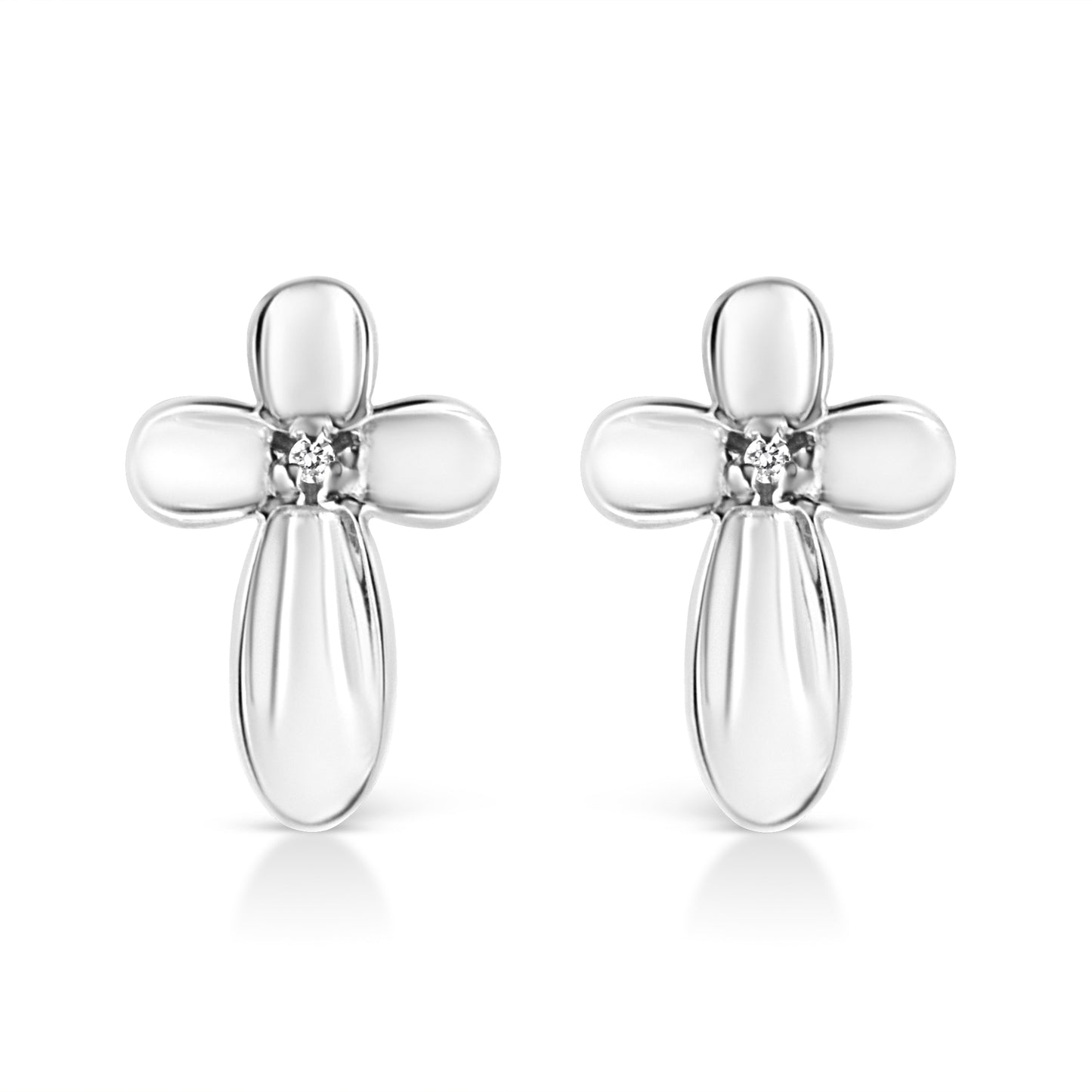 Sterling silver floral cross stud earrings with diamond center, pair on Tampa Home & Garden Store