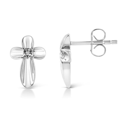 Sterling silver floral cross stud earring with diamond accent, prong set, Bids.com on Tampa Home & Garden Store