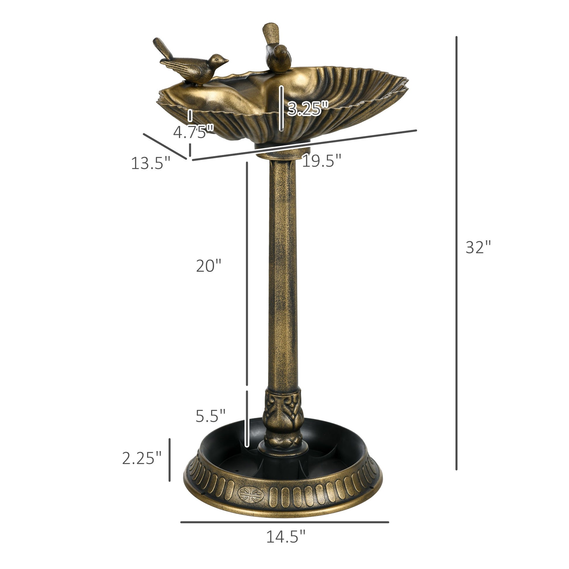Bird bath HouseOfZazla with pedestal base, antique bronze finish, two birds, 32-inch on Tampa Home & Garden Store