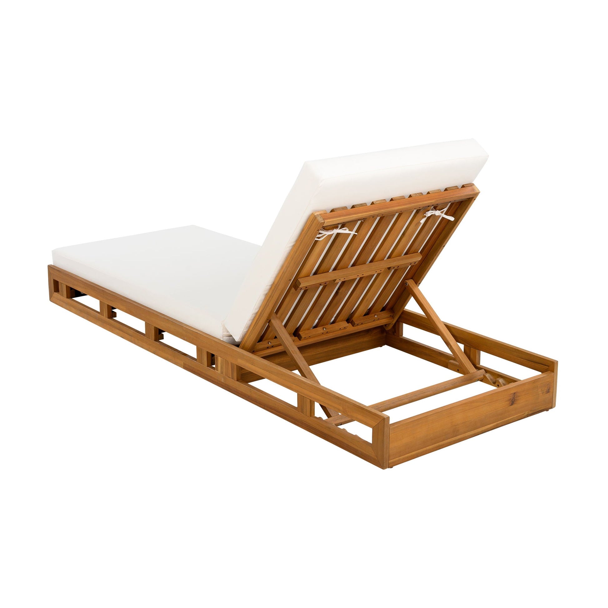 Acacia wood sunlounger with cream cushions, adjustable recline, teak frame HouseOfZazla on Tampa Home & Garden Store