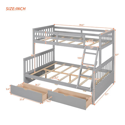 Bunk bed with ladders and 2 drawers by Unique Piece Furniture, gray rails on Tampa Home & Garden Store