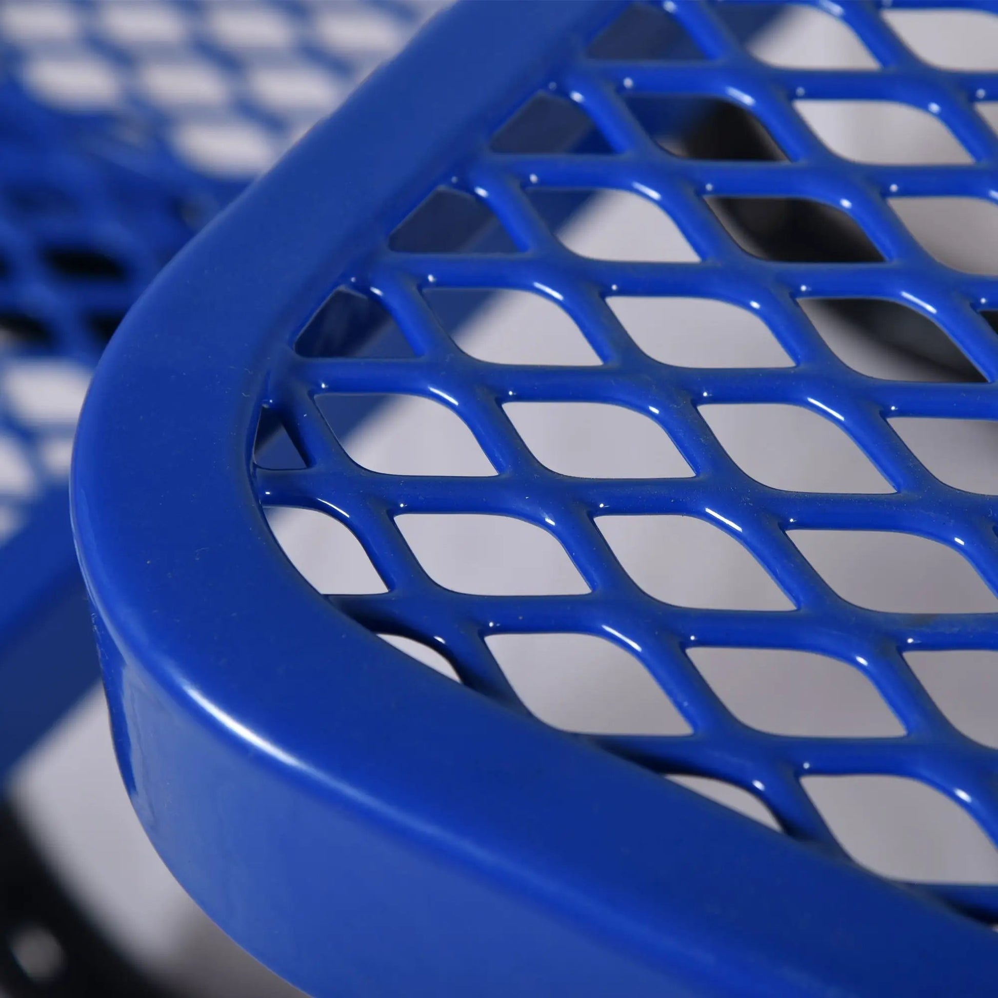 Square outdoor steel picnic table lattice frame in bright blue on Tampa Home & Garden Store