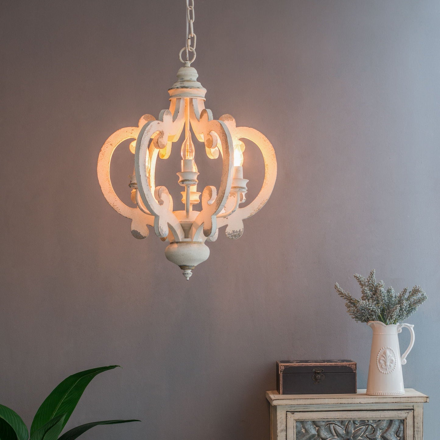 Farmhouse Chandelier With 6 Light Wood Pendant