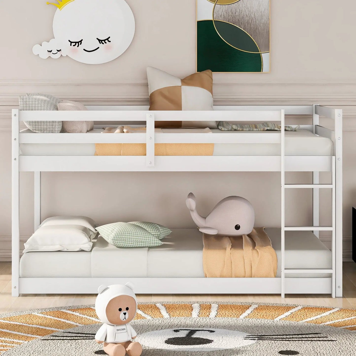Durable Solid Wood Floor Bunk Bed With Ladder