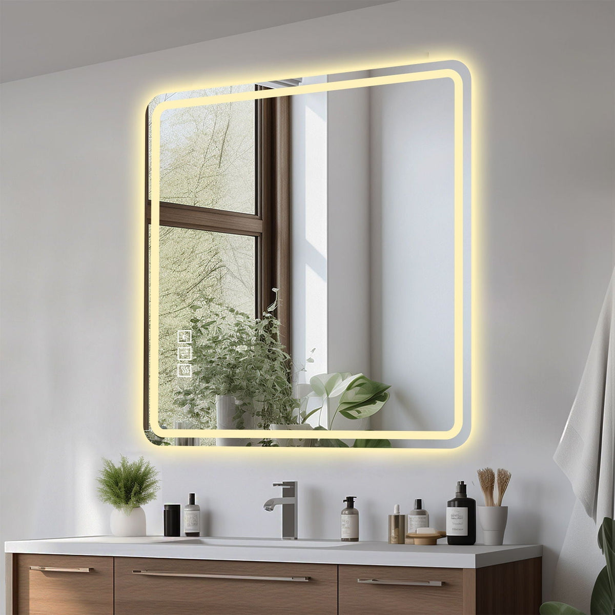 HouseOfZazla Pearl Silver LED Bathroom Vanity Mirror with anti-fog and tri-color lighting on Tampa Home & Garden Store