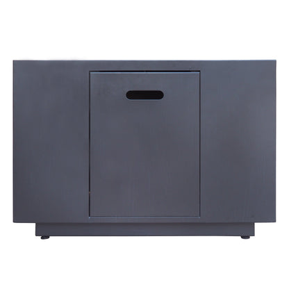 Outdoor Patio Propane Fire Pit square iron cabinet with central door, charcoal gray on Tampa Home & Garden Store