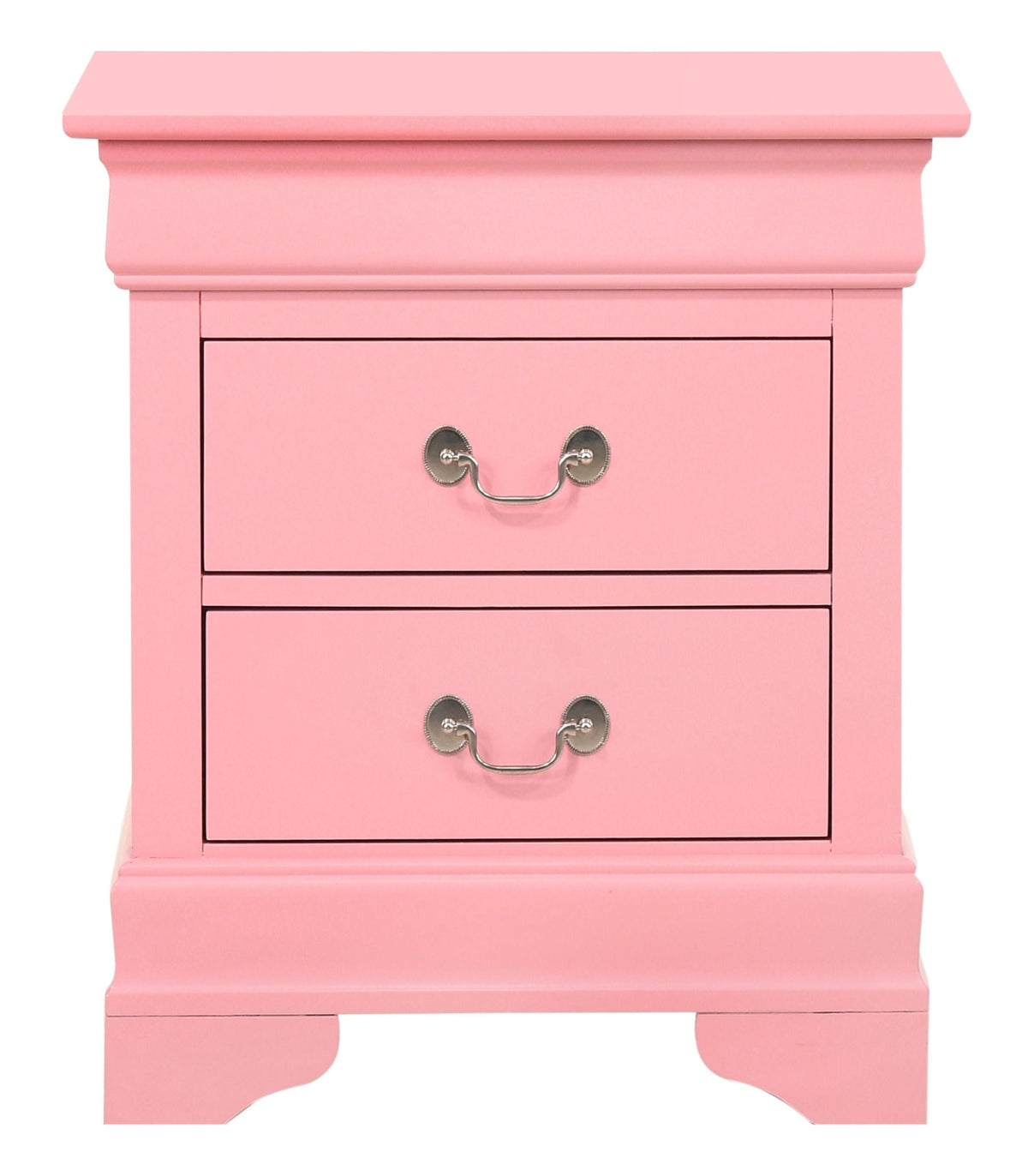 Pink traditional style accent nightstand by HouseOfZazla with silver drawer pulls on Tampa Home & Garden Store