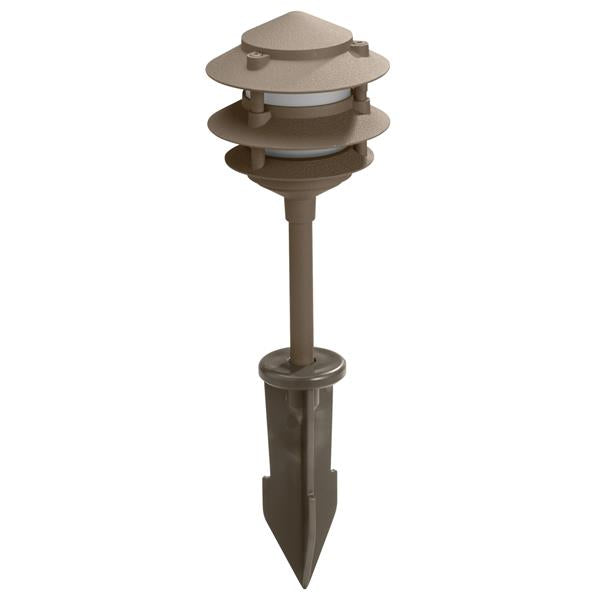 LED aluminum bronze landscape path light with stacked disc shade on stake by Orbit Irrigation on Tampa Home & Garden Store