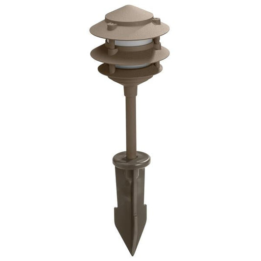 LED aluminum bronze landscape path light with stacked disc shade on stake by Orbit Irrigation on Tampa Home & Garden Store