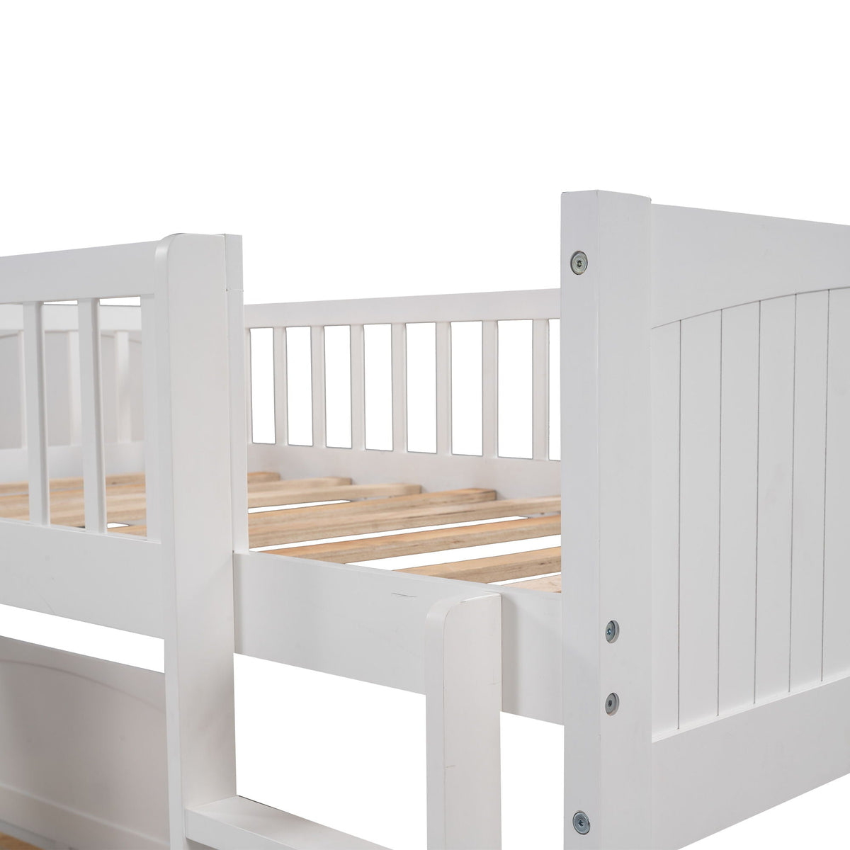 Bunk bed white wooden frame by HouseOfZazla with loft design and slatted bases on Tampa Home & Garden Store