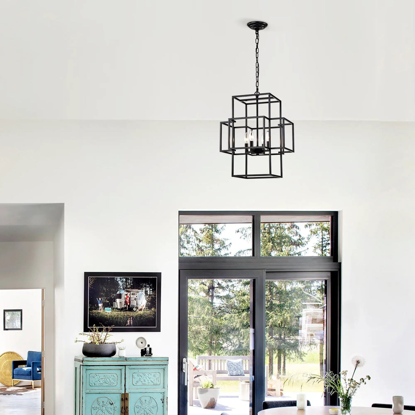 4 Light Metal Lantern Pendant Chandeliers