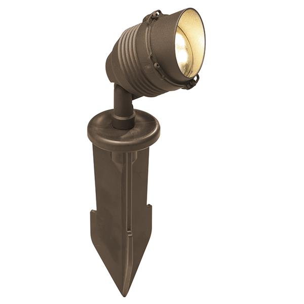 LED landscape spotlight aluminum bronze by Orbit Irrigation mounted on a ground stake on Tampa Home & Garden Store
