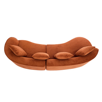 126in curved sectional sofa in dark orange full foam upholstery with multiple cushions on Tampa Home & Garden Store