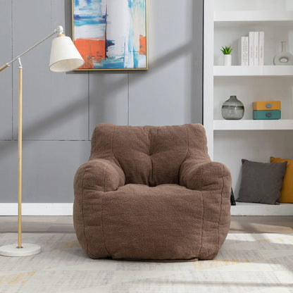 Soft Teddy Fabric Bean Bag Chair With Tufted Foam