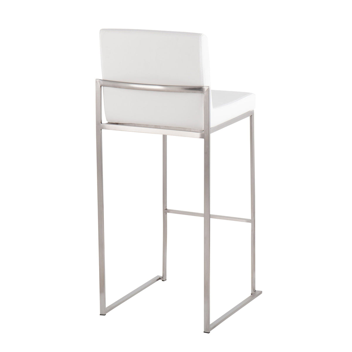 Contemporary high-back barstool with white upholstered seat and chrome metal frame on Tampa Home & Garden Store