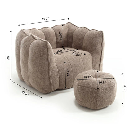 Soft bean bag chair with high resilient foam and ottoman in taupe suede by Unique Piece Furniture on Tampa Home & Garden Store