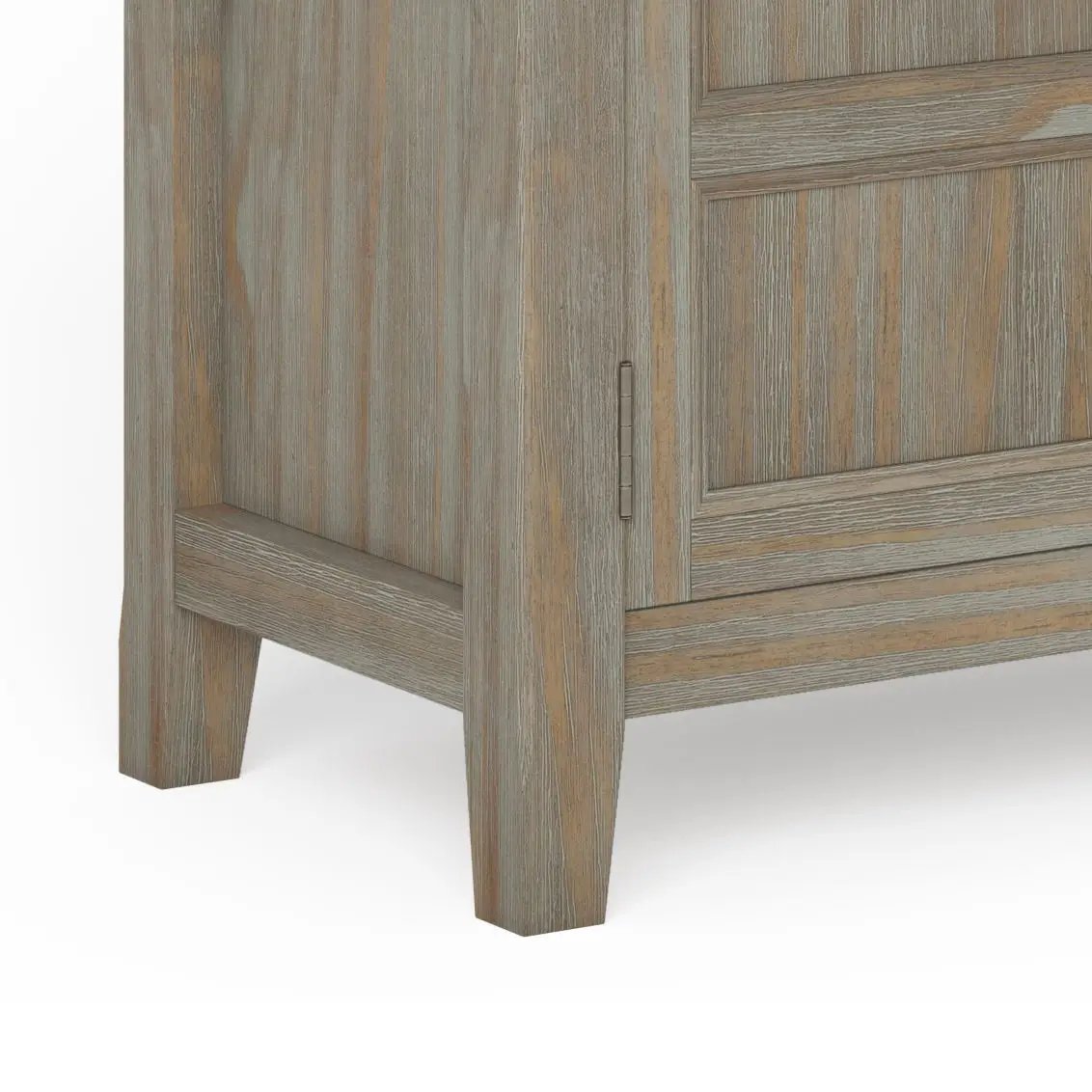 Burlington handcrafted low storage cabinet, weathered grey wood accent cabinet with paneled door on Tampa Home & Garden Store