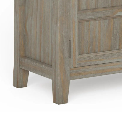 Burlington handcrafted low storage cabinet, weathered grey wood accent cabinet with paneled door on Tampa Home & Garden Store
