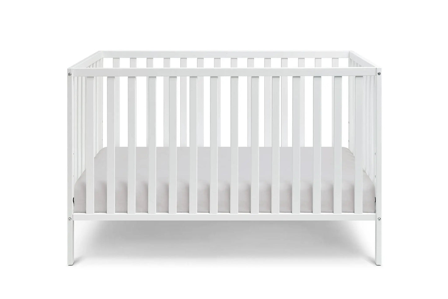 Palmer 3-in-1 Convertible Island Crib by Unique Piece Furniture in white with slatted sides on Tampa Home & Garden Store