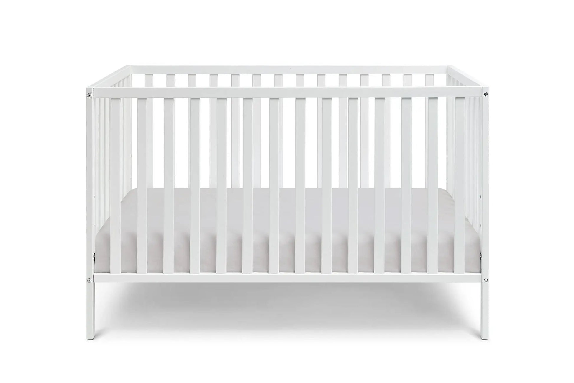Palmer 3-in-1 Convertible Island Crib by Unique Piece Furniture in white with slatted sides on Tampa Home & Garden Store