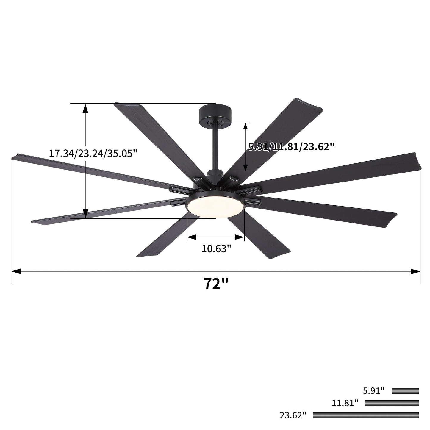 HouseOfZazla big 72in ceiling fan with 8 blades, dimmable LED light, remote, reversible DC motor on Tampa Home & Garden Store