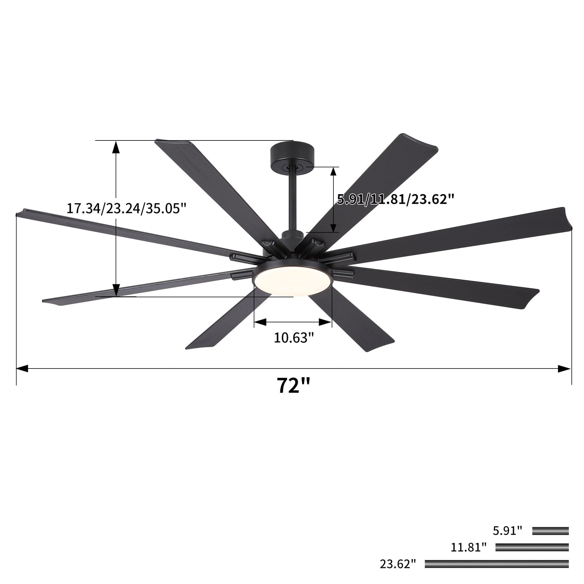 HouseOfZazla big 72in ceiling fan with 8 blades, dimmable LED light, remote, reversible DC motor on Tampa Home & Garden Store