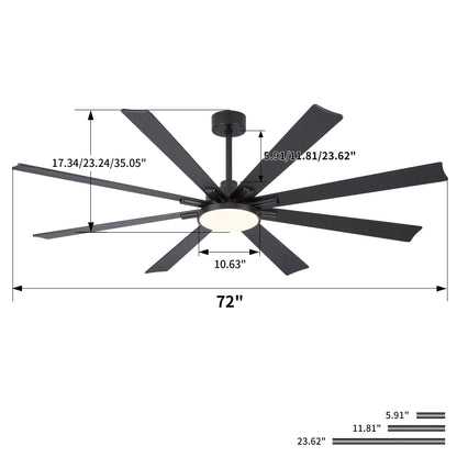 HouseOfZazla big 72in ceiling fan with 8 blades, dimmable LED light, remote, reversible DC motor on Tampa Home & Garden Store
