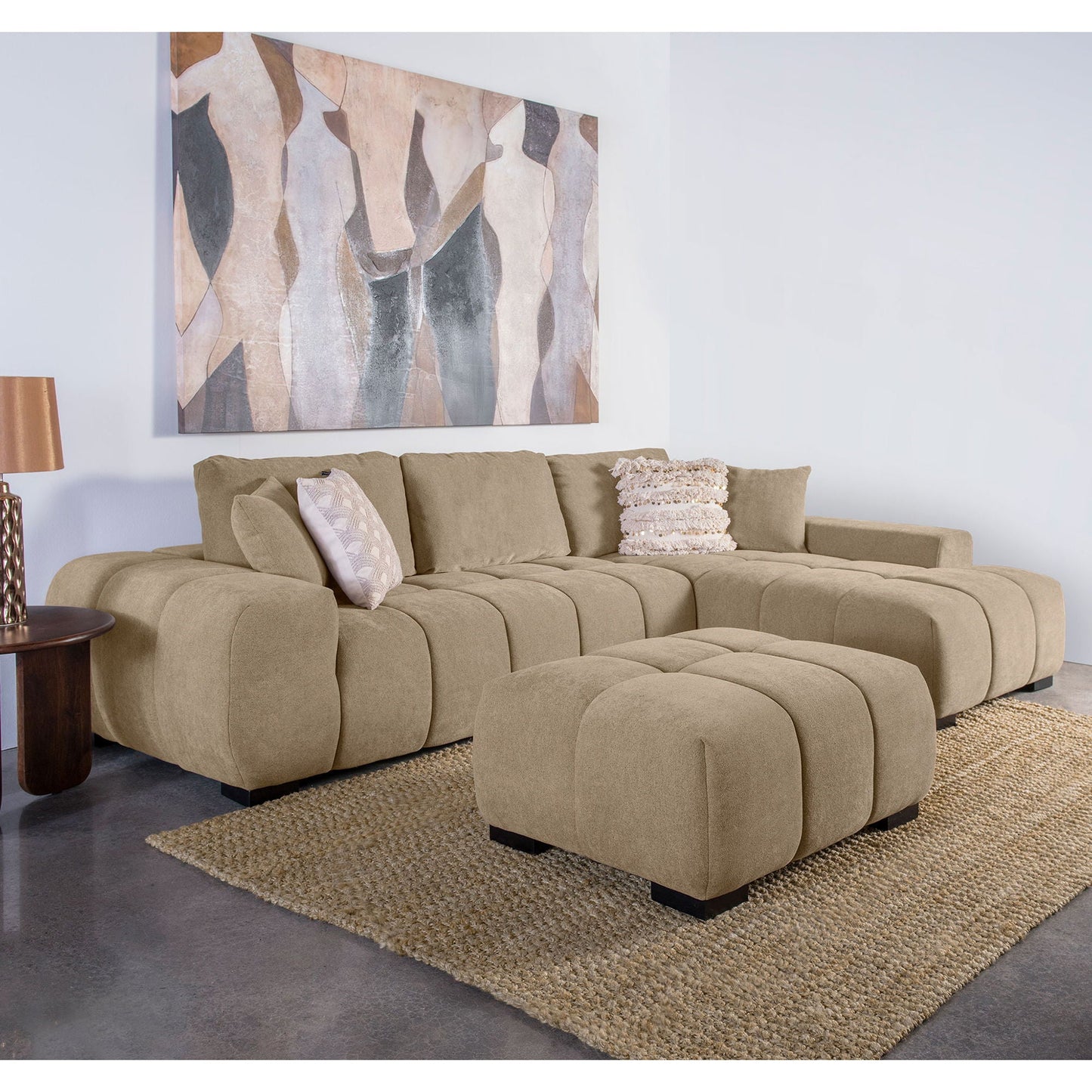 Plather Sectional Chaise Sofa, tan fabric, fixed sectional with chaise by HouseOfZazla on Tampa Home & Garden Store