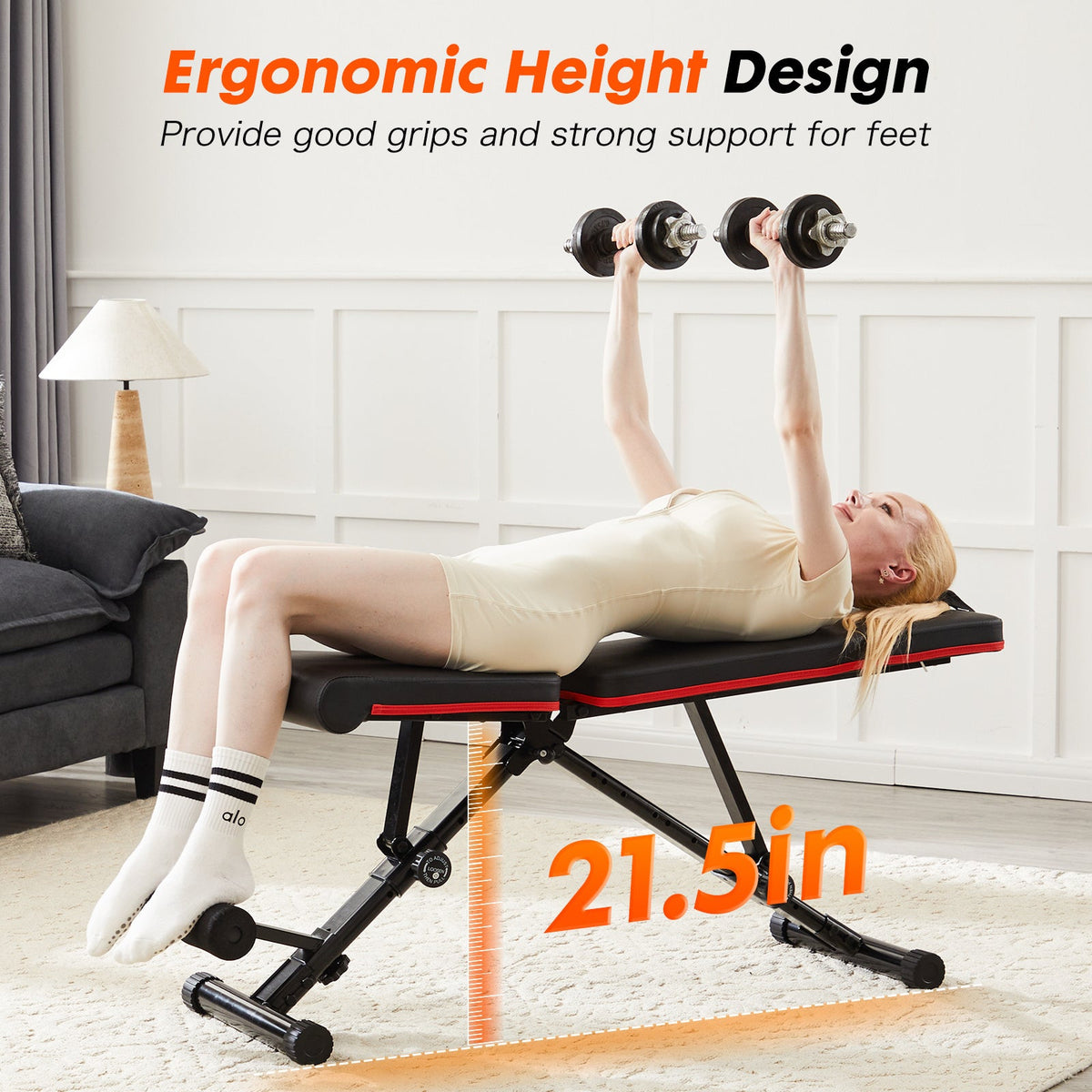 Adjustable fitness bench for home gyms with dumbbells, black with red trim, UpTrend Deals on Tampa Home & Garden Store