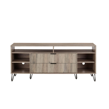 Fluted TV Stand with Storage and Metal Legs in light oak by HouseOfZazla with open shelves on Tampa Home & Garden Store