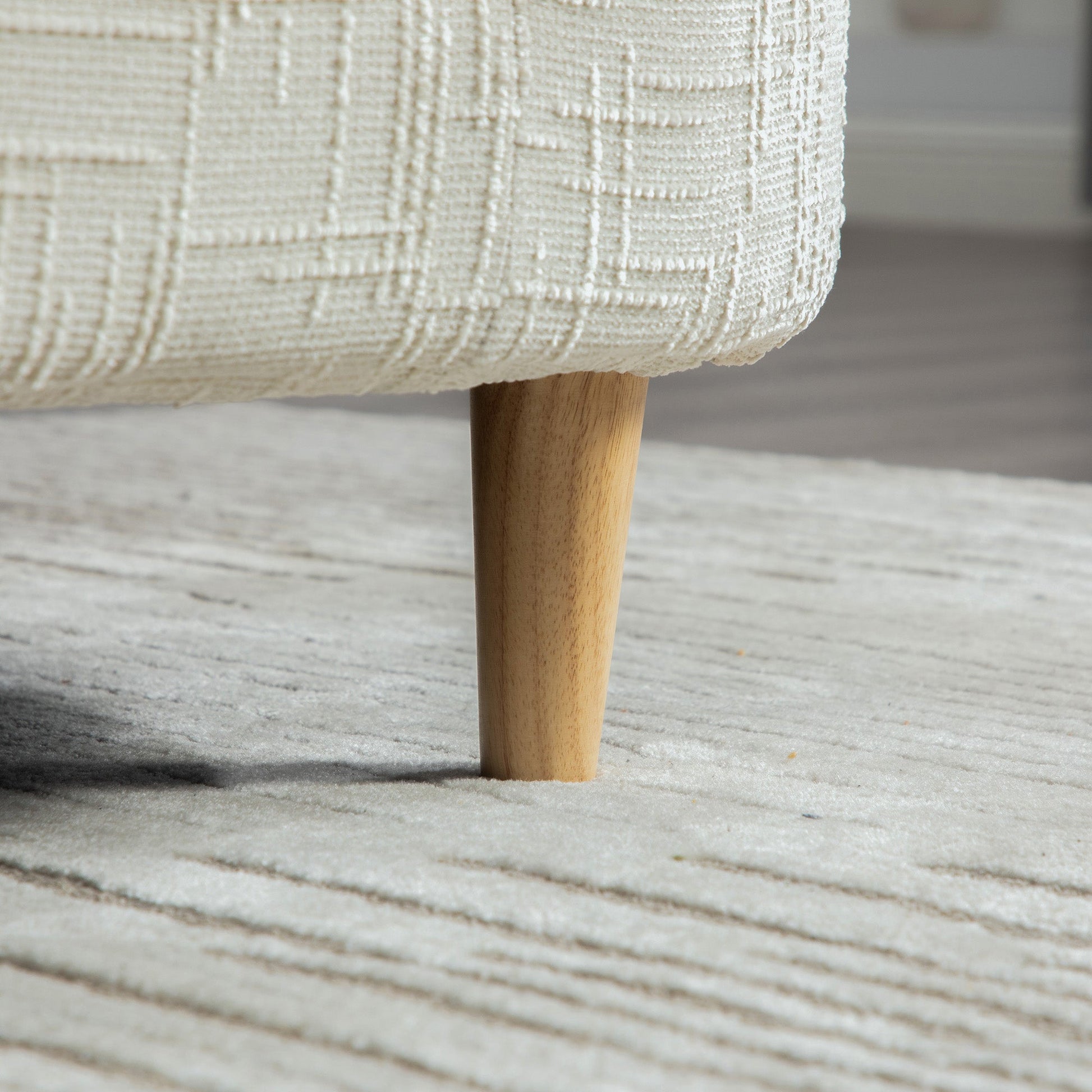 End-of-Bed Bench, ivory textured fabric with light wood leg, 77.17-inch wide, HouseOfZazla on Tampa Home & Garden Store