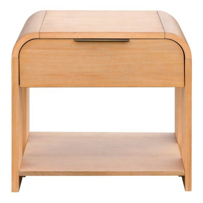 1-Drawer Waterfall Nightstand natural wood finish rounded edges mid-century design on Tampa Home & Garden Store