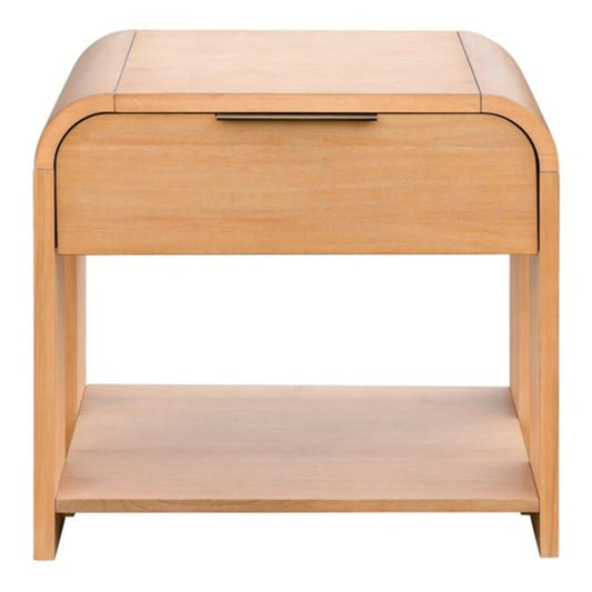 1-Drawer Waterfall Nightstand natural wood finish rounded edges mid-century design on Tampa Home & Garden Store